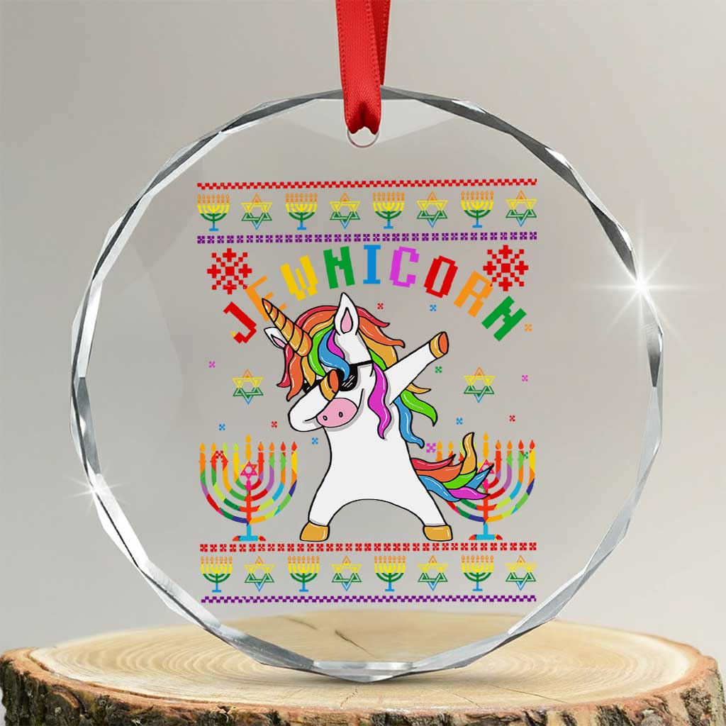 Funny Hanukkah Crystal Glass Ornament Jewnicorn Jewish Unicorn Rainbow TS09 Transparent Glass 3'' Circle Print Your Wear