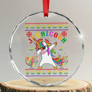 Funny Hanukkah Crystal Glass Ornament Jewnicorn Jewish Unicorn Rainbow TS09 Transparent Glass 3'' Circle Print Your Wear