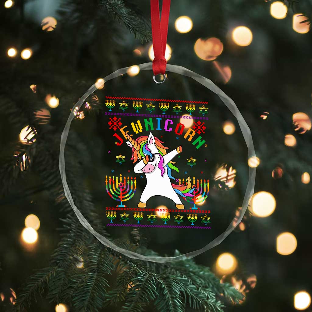 Funny Hanukkah Crystal Glass Ornament Jewnicorn Jewish Unicorn Rainbow TS09 Print Your Wear