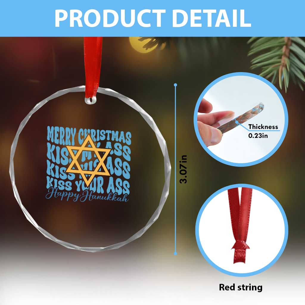 Funny Hanukkah Crystal Glass Ornament Kiss My Ass Kiss His Ass Kiss Your Ass TS09 Print Your Wear