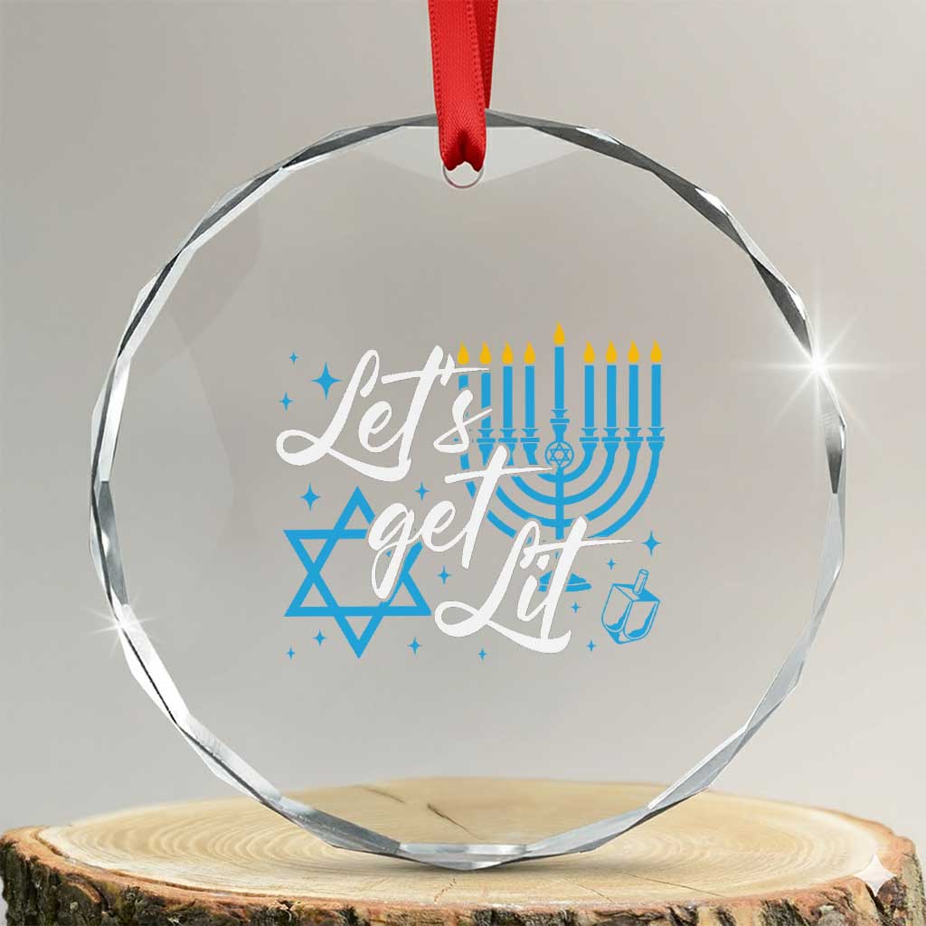 Funny Hanukkah Crystal Glass Ornament Let's Get Lit Menorah David Star TS11 Transparent Glass 3'' Circle Print Your Wear