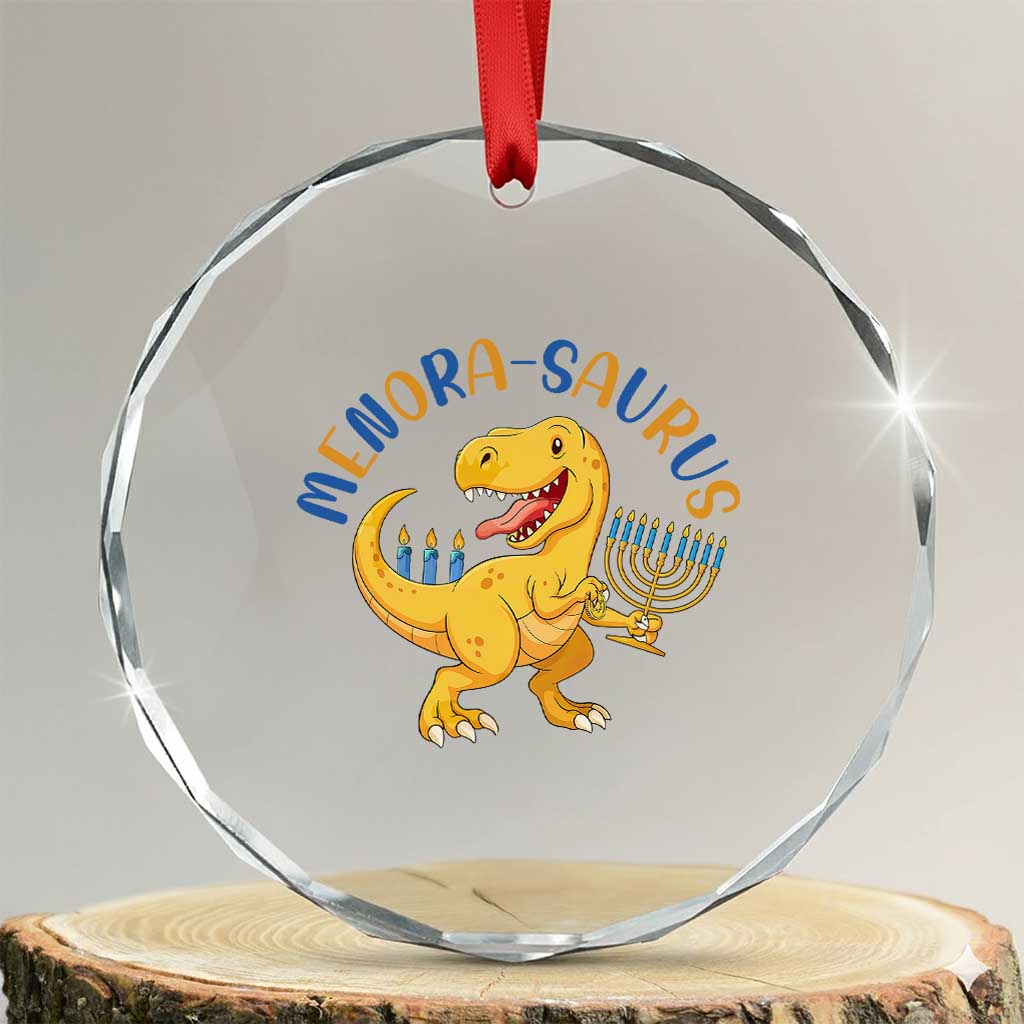 Funny Hanukkah Dinosaur Celebration Festival Of Lights Gift Crystal Glass Ornament Menorasaurus TS12 Transparent Glass 3'' Circle Print Your Wear