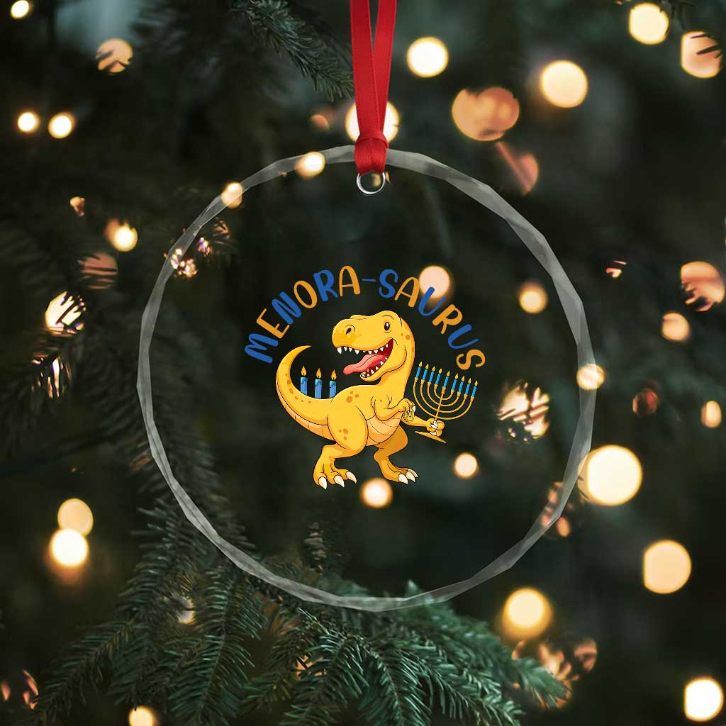 Funny Hanukkah Dinosaur Celebration Festival Of Lights Gift Crystal Glass Ornament Menorasaurus TS12 Print Your Wear