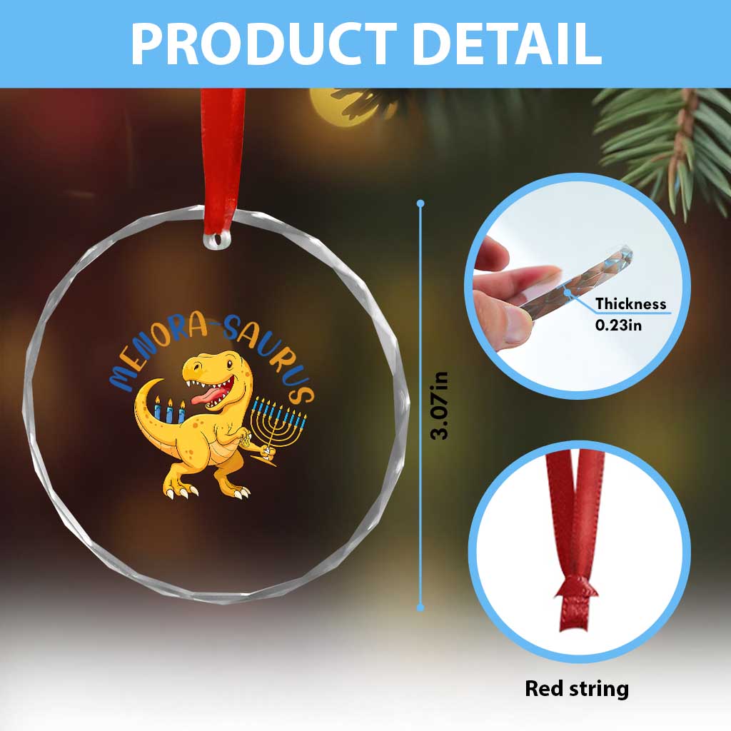 Funny Hanukkah Dinosaur Celebration Festival Of Lights Gift Crystal Glass Ornament Menorasaurus TS12 Print Your Wear