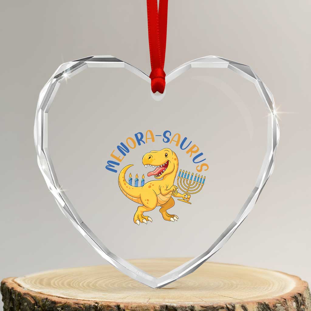 Funny Hanukkah Dinosaur Celebration Festival Of Lights Gift Heart Crystal Glass Ornament Menorasaurus TS12 Transparent Glass 3'' Heart Print Your Wear