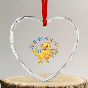 Funny Hanukkah Dinosaur Celebration Festival Of Lights Gift Heart Crystal Glass Ornament Menorasaurus TS12 Transparent Glass 3'' Heart Print Your Wear