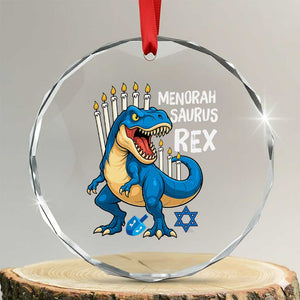 Funny Hanukkah Dinosaur Crystal Glass Ornament Menorasaurus Rex Jewish Holiday Chanukkah TS11 Transparent Glass 3'' Circle Print Your Wear
