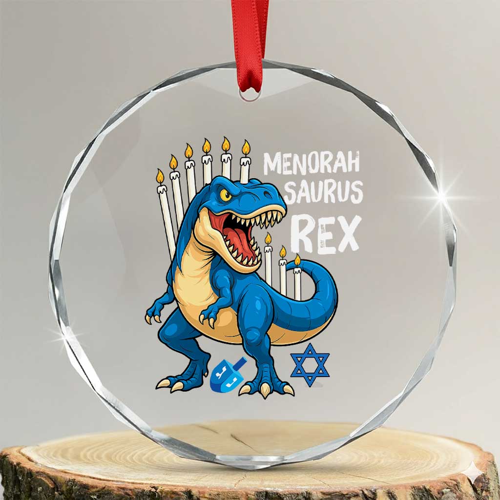 Funny Hanukkah Dinosaur Crystal Glass Ornament Menorasaurus Rex Jewish Holiday Chanukkah TS11 Transparent Glass 3'' Circle Print Your Wear