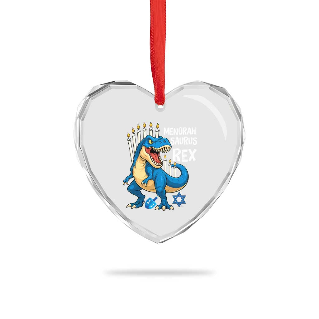 Funny Hanukkah Dinosaur Heart Crystal Glass Ornament Menorasaurus Rex Jewish Holiday Chanukkah TS11 Print Your Wear