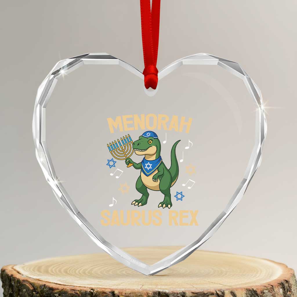 Funny Hanukkah Dinosaur Lover Heart Crystal Glass Ornament Menorasaurus Rex Festival Of Lights Gift TS12 Transparent Glass 3'' Heart Print Your Wear
