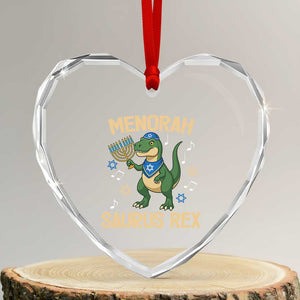 Funny Hanukkah Dinosaur Lover Heart Crystal Glass Ornament Menorasaurus Rex Festival Of Lights Gift TS12 Transparent Glass 3'' Heart Print Your Wear