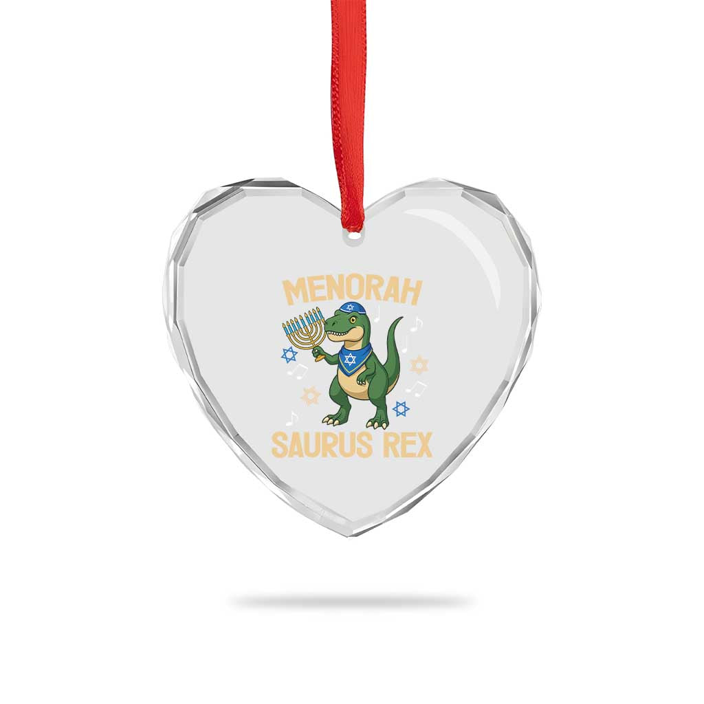Funny Hanukkah Dinosaur Lover Heart Crystal Glass Ornament Menorasaurus Rex Festival Of Lights Gift TS12 Print Your Wear