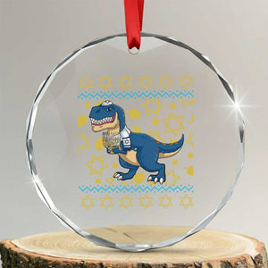 Funny Hanukkah Dinosaur Lover Ugly Sweater Crystal Glass Ornament Festival Of Lights Gift TS12 Transparent Glass 3'' Circle Print Your Wear