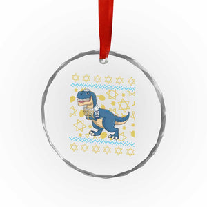 Funny Hanukkah Dinosaur Lover Ugly Sweater Crystal Glass Ornament Festival Of Lights Gift TS12 Print Your Wear