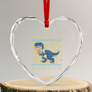 Funny Hanukkah Dinosaur Lover Ugly Sweater Heart Crystal Glass Ornament Festival Of Lights Gift TS12 Transparent Glass 3'' Heart Print Your Wear