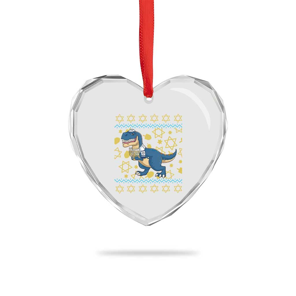 Funny Hanukkah Dinosaur Lover Ugly Sweater Heart Crystal Glass Ornament Festival Of Lights Gift TS12 Print Your Wear