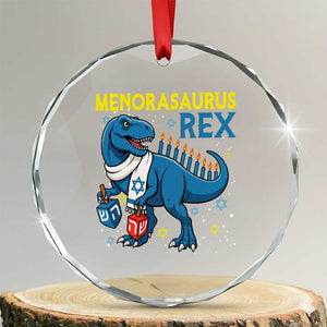 Funny Hanukkah Dinosaur With Dreidel Menorah Pun Gift Crystal Glass Ornament Menorasaurus Rex TS12 Transparent Glass 3'' Circle Print Your Wear