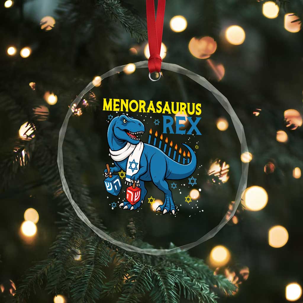 Funny Hanukkah Dinosaur With Dreidel Menorah Pun Gift Crystal Glass Ornament Menorasaurus Rex TS12 Print Your Wear