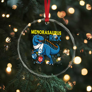 Funny Hanukkah Dinosaur With Dreidel Menorah Pun Gift Crystal Glass Ornament Menorasaurus Rex TS12 Print Your Wear