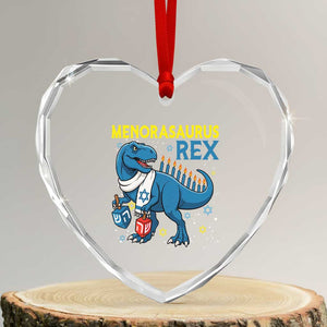 Funny Hanukkah Dinosaur With Dreidel Menorah Pun Gift Heart Crystal Glass Ornament Menorasaurus Rex TS12 Transparent Glass 3'' Heart Print Your Wear