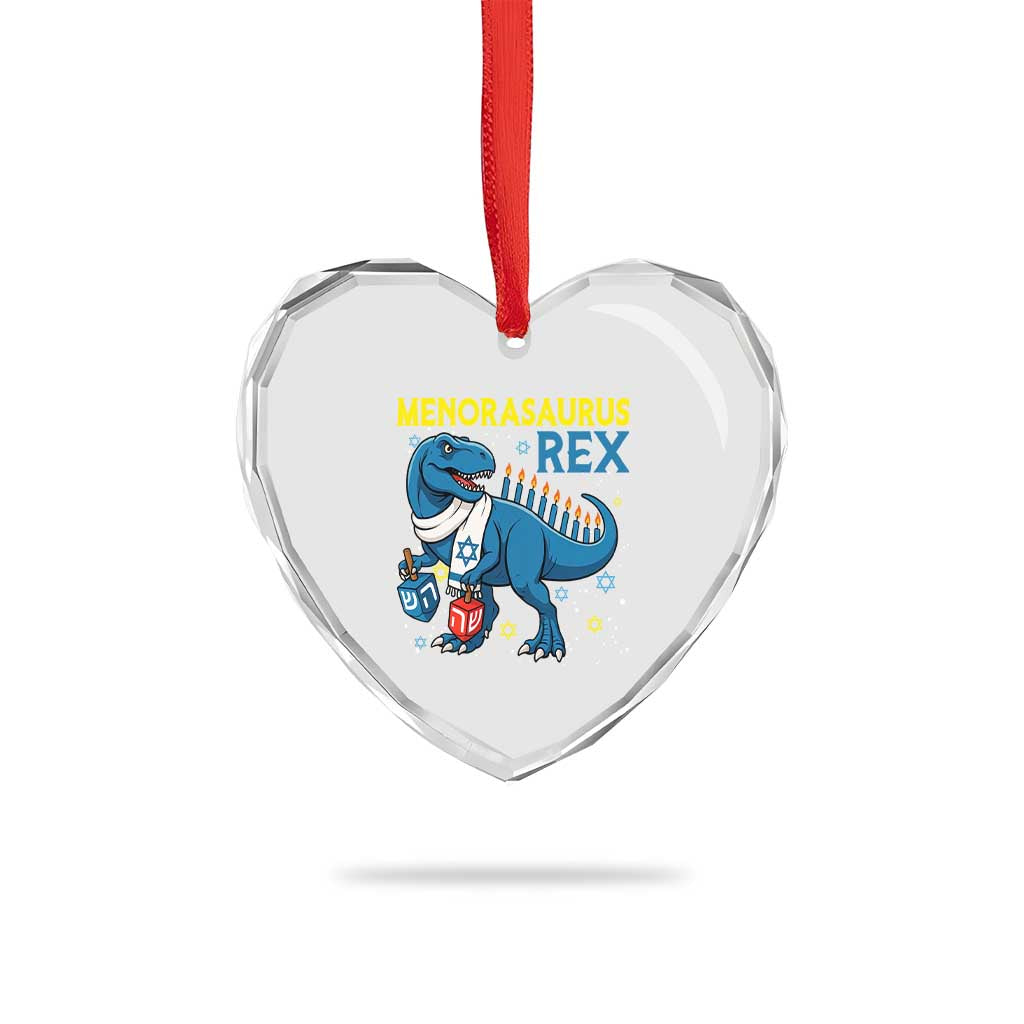 Funny Hanukkah Dinosaur With Dreidel Menorah Pun Gift Heart Crystal Glass Ornament Menorasaurus Rex TS12 Print Your Wear