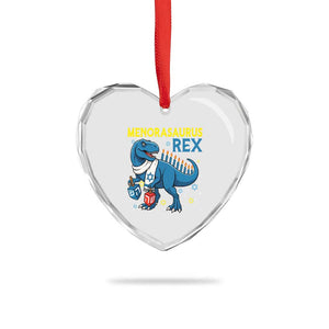 Funny Hanukkah Dinosaur With Dreidel Menorah Pun Gift Heart Crystal Glass Ornament Menorasaurus Rex TS12 Print Your Wear