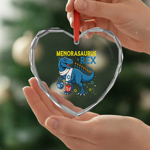 Funny Hanukkah Dinosaur With Dreidel Menorah Pun Gift Heart Crystal Glass Ornament Menorasaurus Rex TS12 Print Your Wear