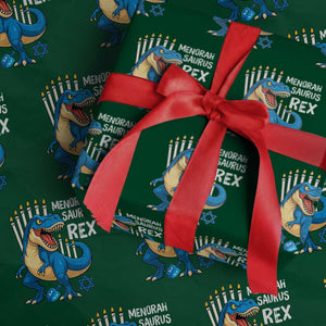 Funny Hanukkah Dinosaur Wrapping Paper Roll Menorasaurus Rex Jewish Holiday Chanukkah TS11 Green Print Your Wear