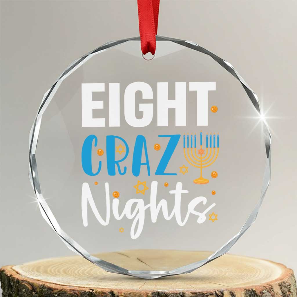 Funny Hanukkah Eight Crazy Nights Crystal Glass Ornament Menorah David Stars TS11 Transparent Glass 3'' Circle Print Your Wear