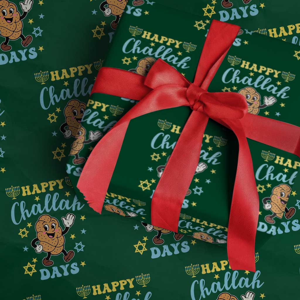 Funny Hanukkah Food Lover Gift Wrapping Paper Roll Happy Challah Days TS12 Green Print Your Wear
