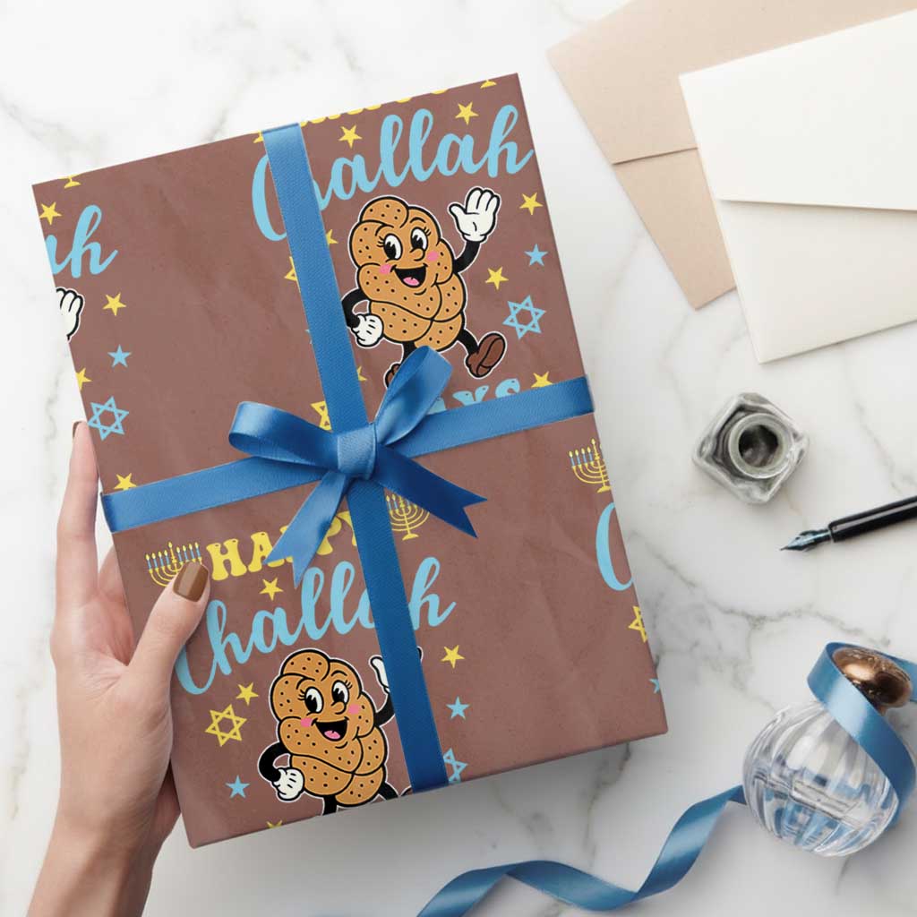 Funny Hanukkah Food Lover Gift Wrapping Paper Roll Happy Challah Days TS12 Mocha Print Your Wear