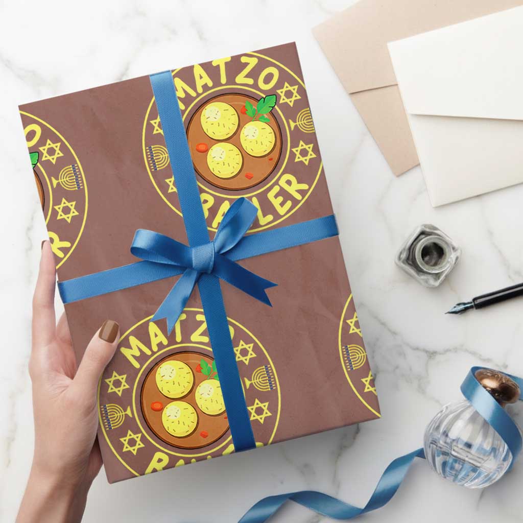 Funny Hanukkah Food Lover Gift Wrapping Paper Roll Matzo Baller TS12 Mocha Print Your Wear