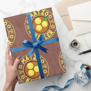 Funny Hanukkah Food Lover Gift Wrapping Paper Roll Matzo Baller TS12 Mocha Print Your Wear