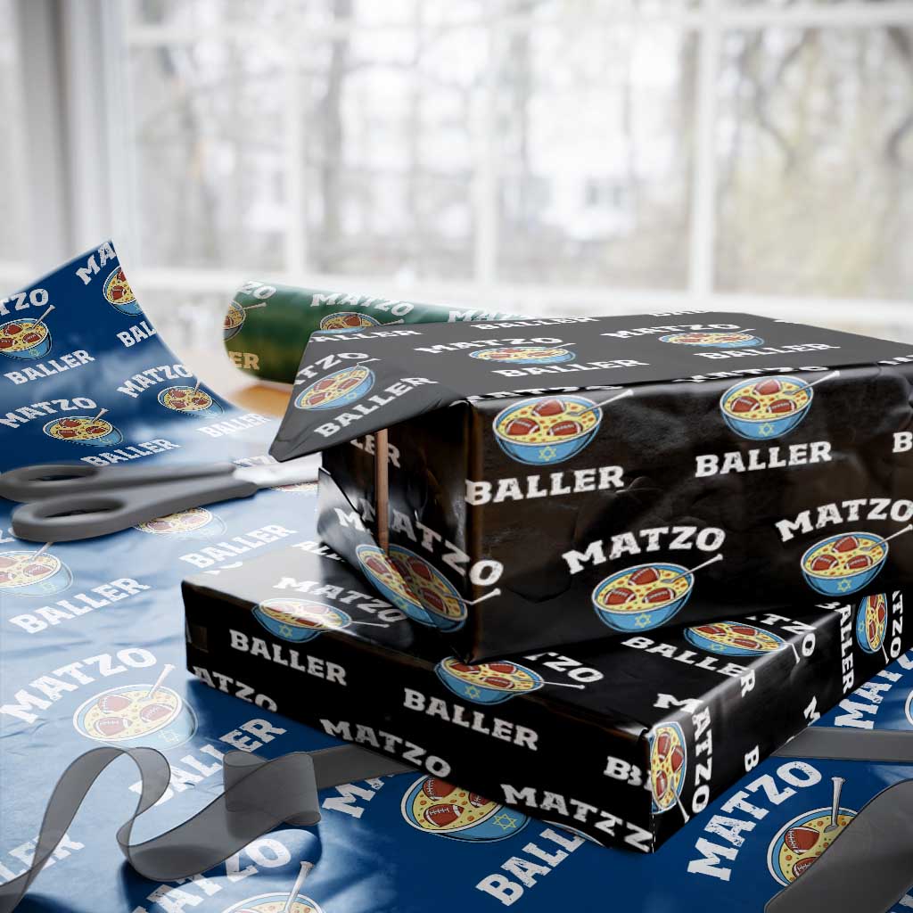 Funny Hanukkah Football Wrapping Paper Roll Matzo Baller Matzah Ball Jewish Chanukah Sports Lover TS11 Black Print Your Wear
