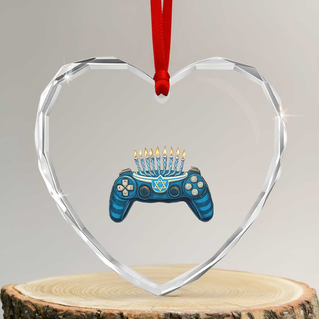 Funny Hanukkah Gamer Gaming Heart Crystal Glass Ornament TS09 Transparent Glass 3'' Heart Print Your Wear
