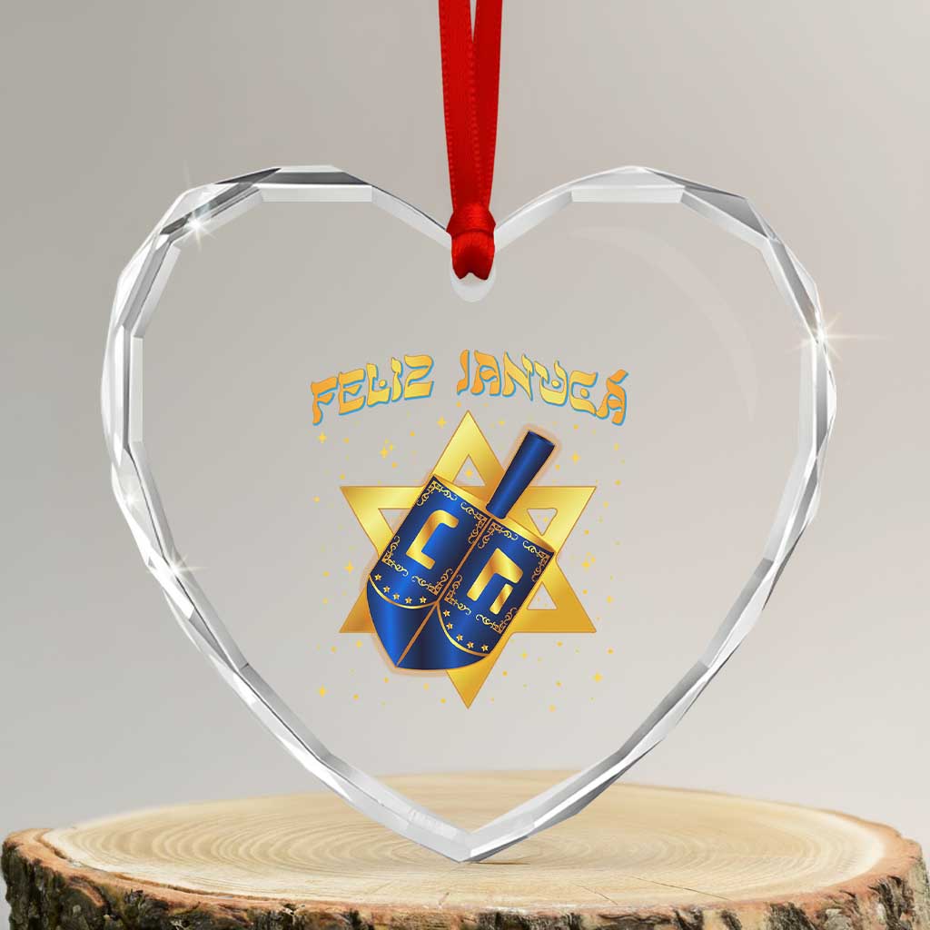 Funny Hanukkah Heart Crystal Glass Ornament Feliz Januca Jewish Sephardic Ladino TS09 Transparent Glass 3'' Heart Print Your Wear