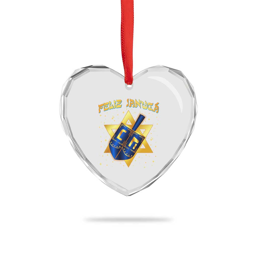 Funny Hanukkah Heart Crystal Glass Ornament Feliz Januca Jewish Sephardic Ladino TS09 Print Your Wear