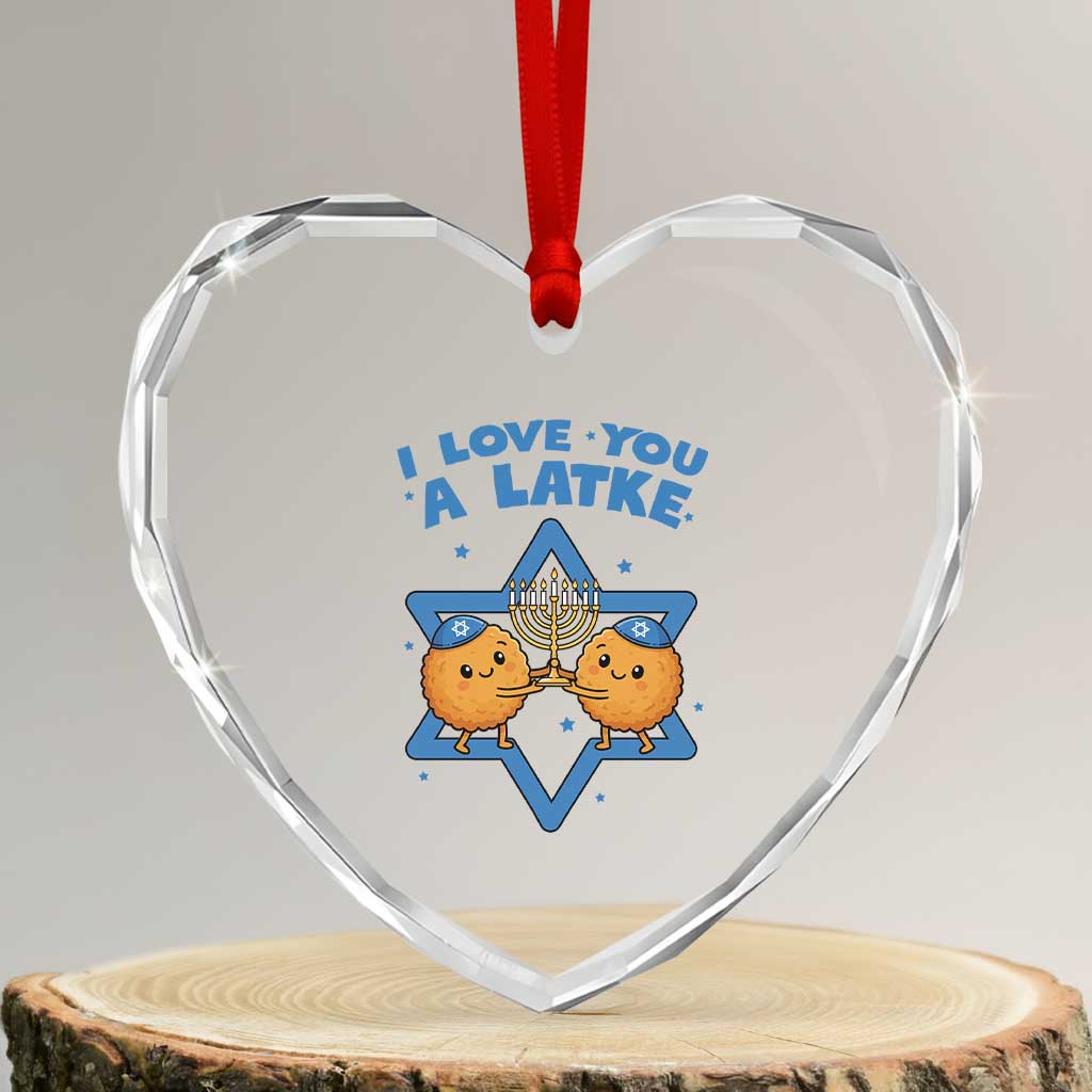 Funny Hanukkah Heart Crystal Glass Ornament I Love You A Latke Gift TS12 Transparent Glass 3'' Heart Print Your Wear