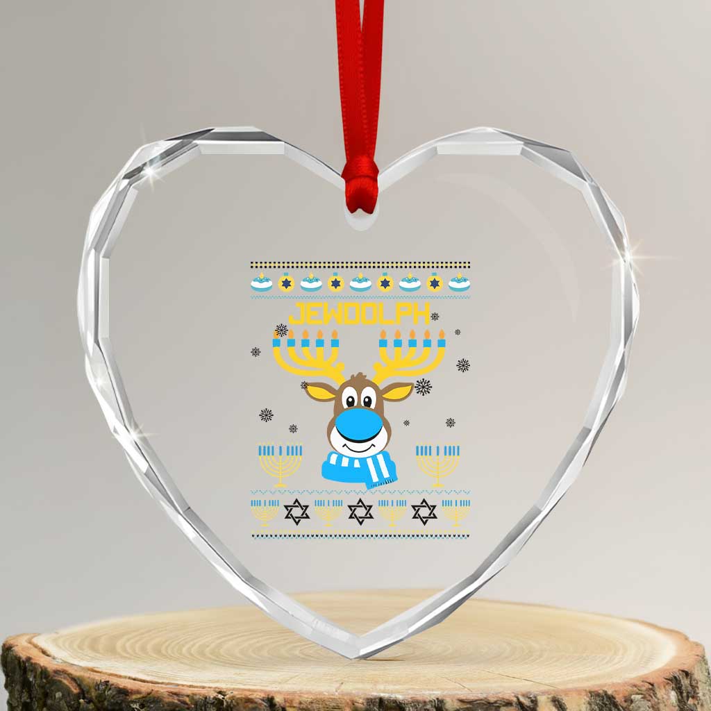 Funny Hanukkah Heart Crystal Glass Ornament Jewdolph Jewish Reindeer Menorah TS09 Transparent Glass 3'' Heart Print Your Wear