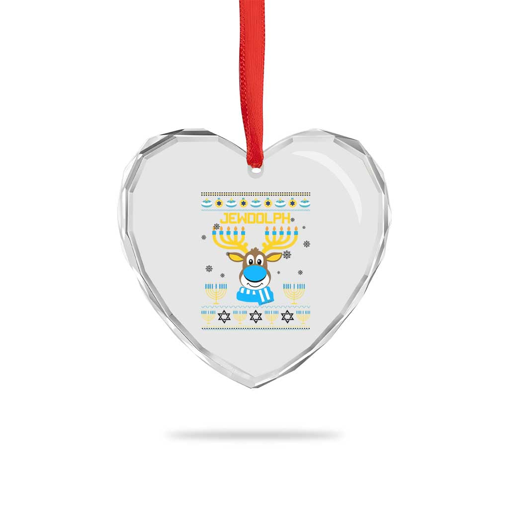 Funny Hanukkah Heart Crystal Glass Ornament Jewdolph Jewish Reindeer Menorah TS09 Print Your Wear
