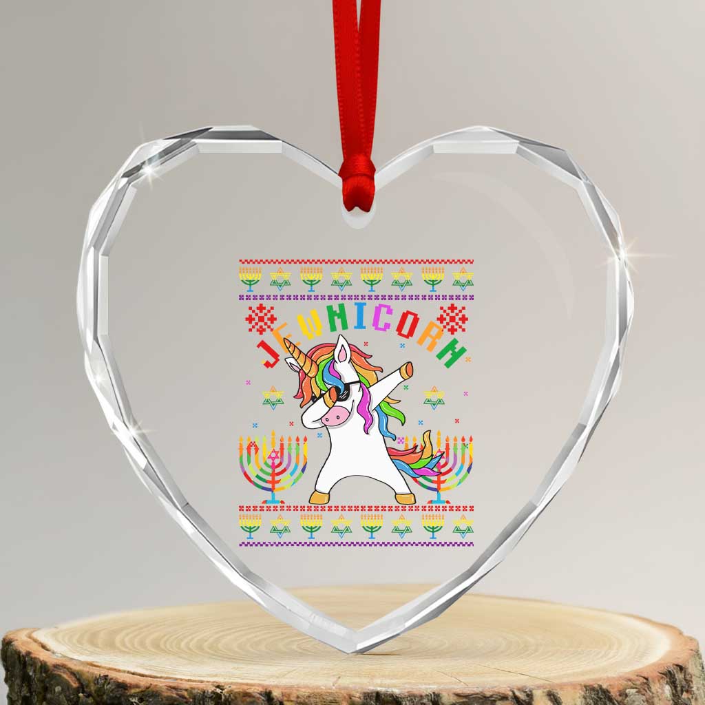 Funny Hanukkah Heart Crystal Glass Ornament Jewnicorn Jewish Unicorn Rainbow TS09 Transparent Glass 3'' Heart Print Your Wear