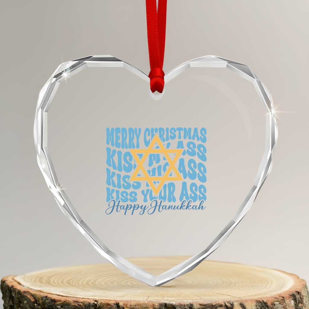 Funny Hanukkah Heart Crystal Glass Ornament Kiss My Ass Kiss His Ass Kiss Your Ass TS09 Transparent Glass 3'' Heart Print Your Wear