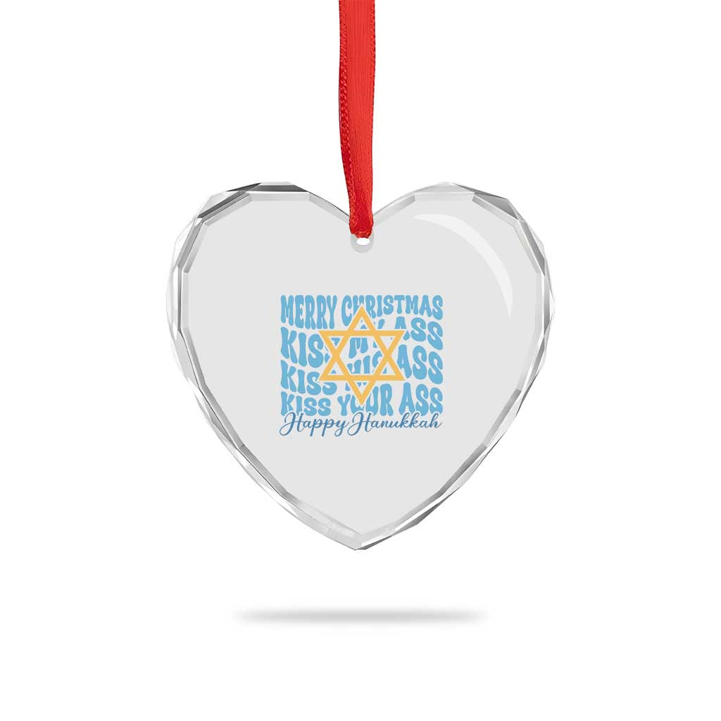 Funny Hanukkah Heart Crystal Glass Ornament Kiss My Ass Kiss His Ass Kiss Your Ass TS09 Print Your Wear