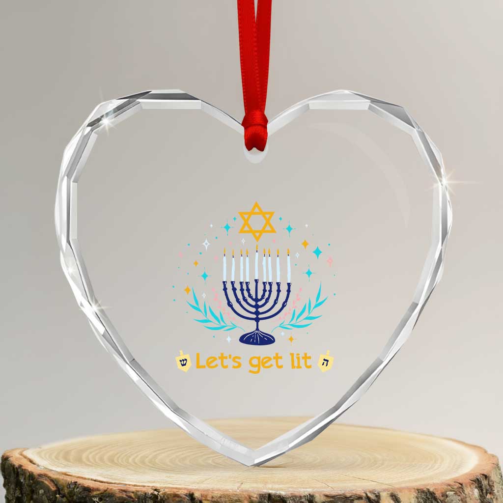 Funny Hanukkah Heart Crystal Glass Ornament Lets Get Lit Jewish Holiday Gift TS12 Transparent Glass 3'' Heart Print Your Wear
