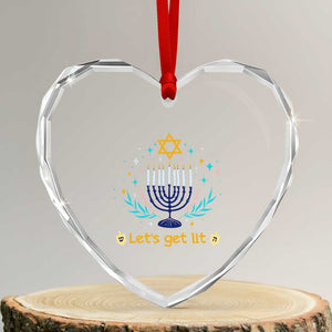 Funny Hanukkah Heart Crystal Glass Ornament Lets Get Lit Jewish Holiday Gift TS12 Transparent Glass 3'' Heart Print Your Wear