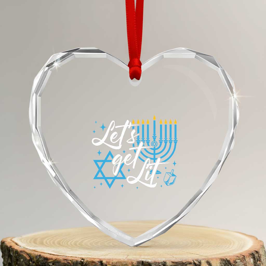 Funny Hanukkah Heart Crystal Glass Ornament Let's Get Lit Menorah David Star TS11 Transparent Glass 3'' Heart Print Your Wear
