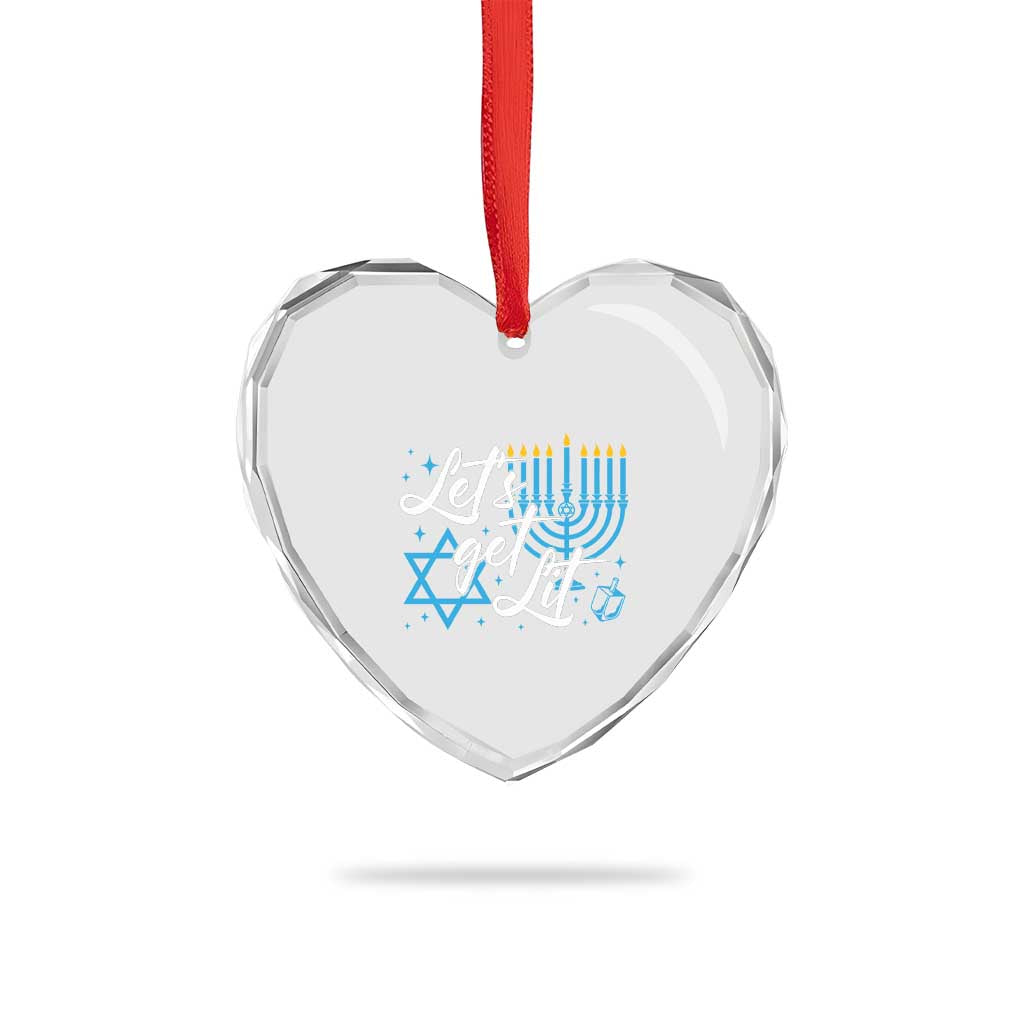 Funny Hanukkah Heart Crystal Glass Ornament Let's Get Lit Menorah David Star TS11 Print Your Wear