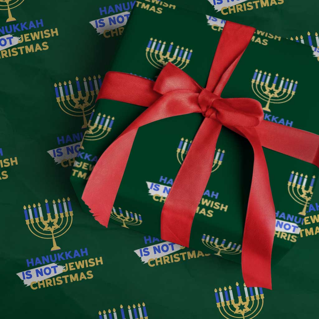 Funny Hanukkah Is Not Jewish Christmas Wrapping Paper Roll Chanukah Menorah TS11 Green Print Your Wear