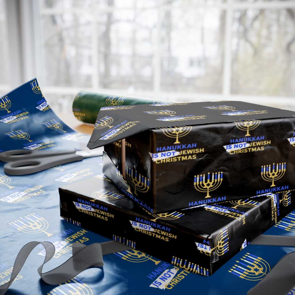 Funny Hanukkah Is Not Jewish Christmas Wrapping Paper Roll Chanukah Menorah TS11 Black Print Your Wear