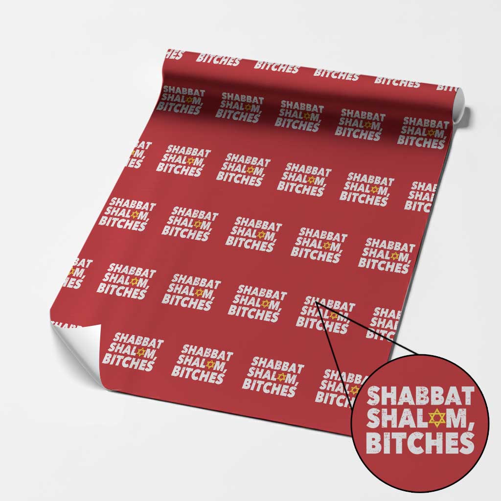 Funny Hanukkah Shabbat Shalom Bitches Wrapping Paper Roll Star Of David TS11 Red Print Your Wear